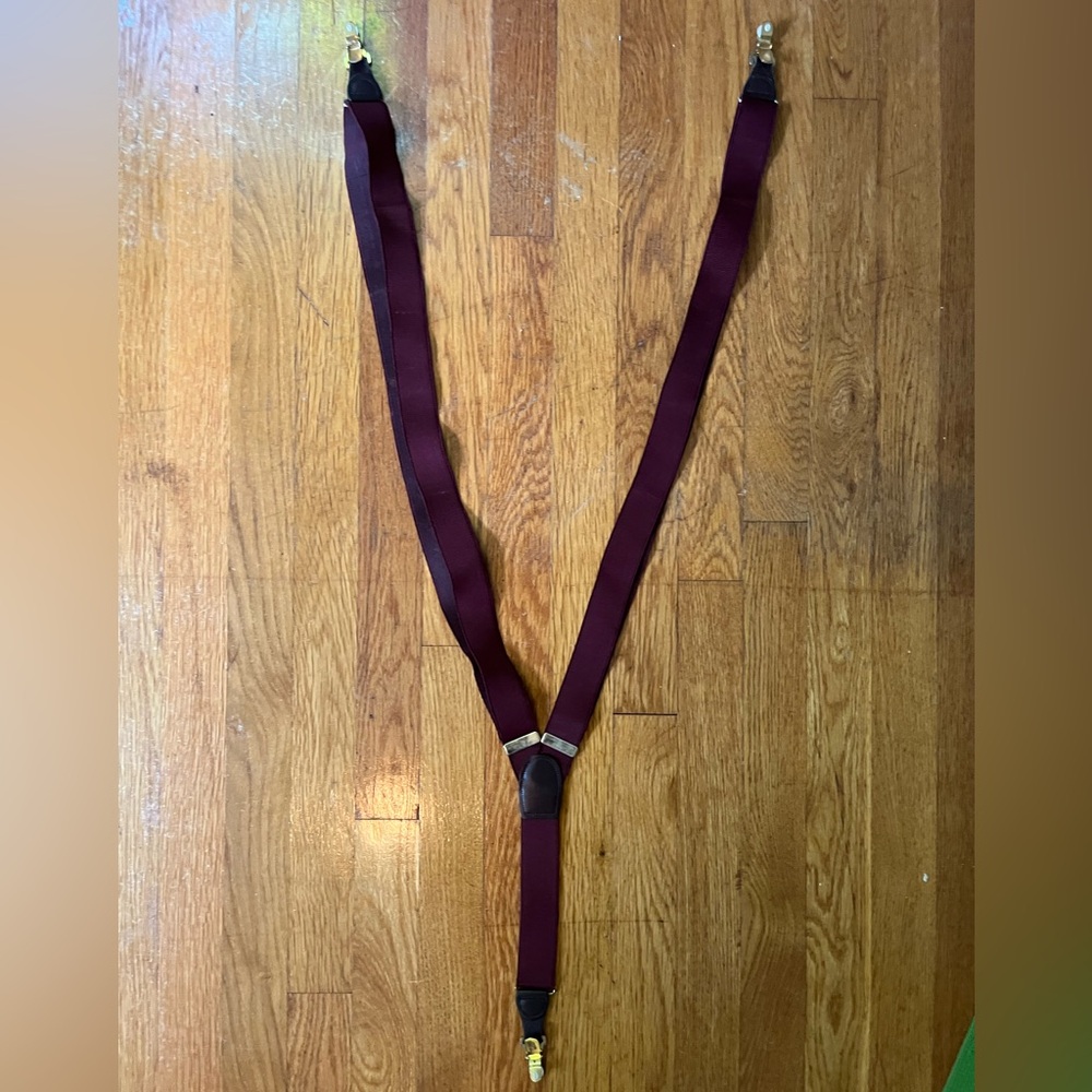 Vintage burgundy clip suspenders w/adjustable sizing